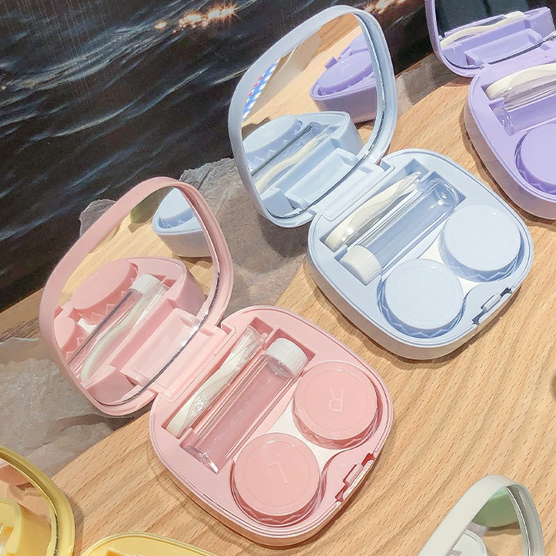 Hộp đựng lens xinh xắn màu pastel trơn thiết kế sang trọng cho nữ-dụng cụ đựng lens