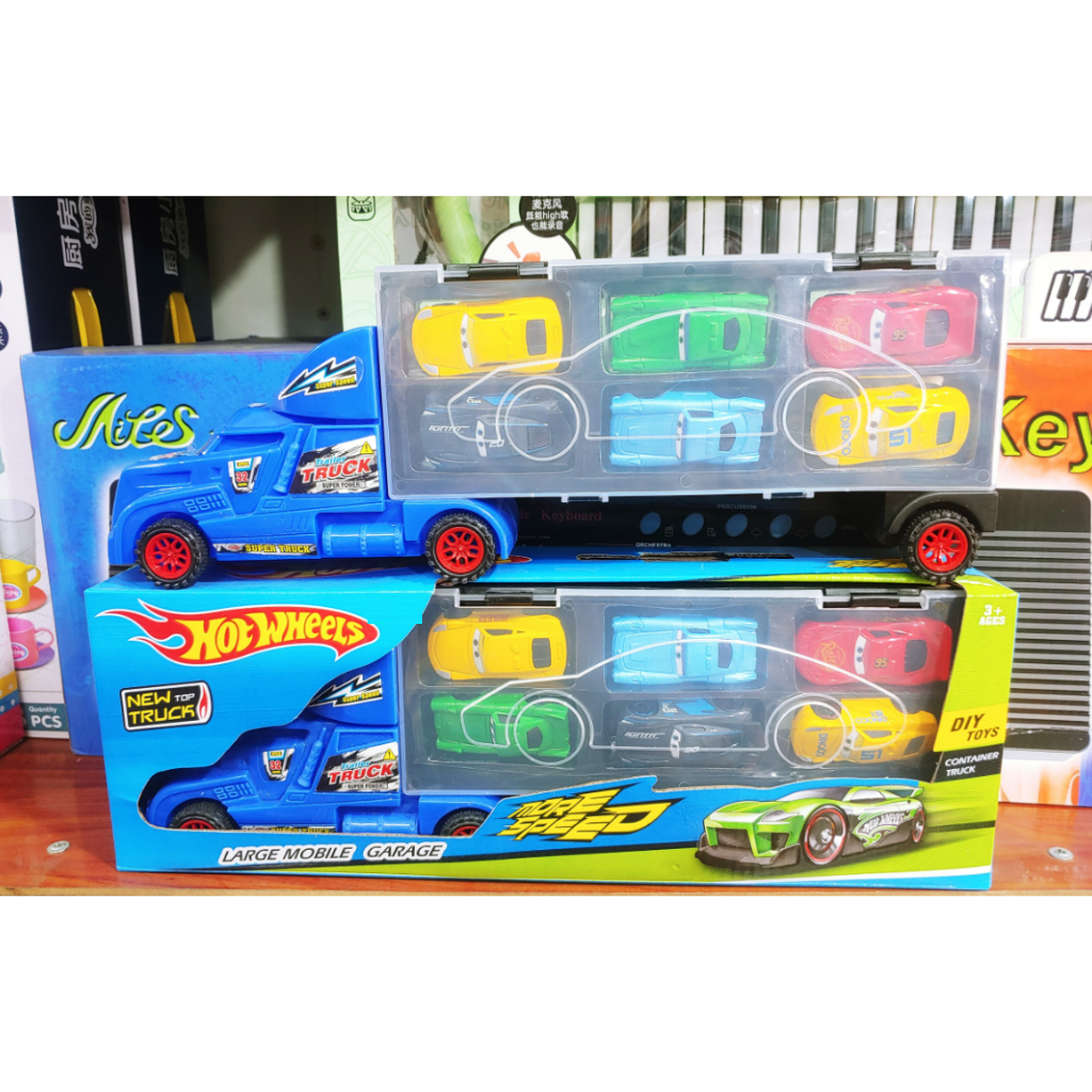 XE HOT WHEELS GIÁ RẺ - BỘ XE CONTAINER KÈM 6 CHIẾC XE MCQUEEN GIÁ RẺ - KÍCH THƯỚC 39X8X14 CM - ĐỒ CHƠI XE GIÁ RẺ ĐẨY TAY
