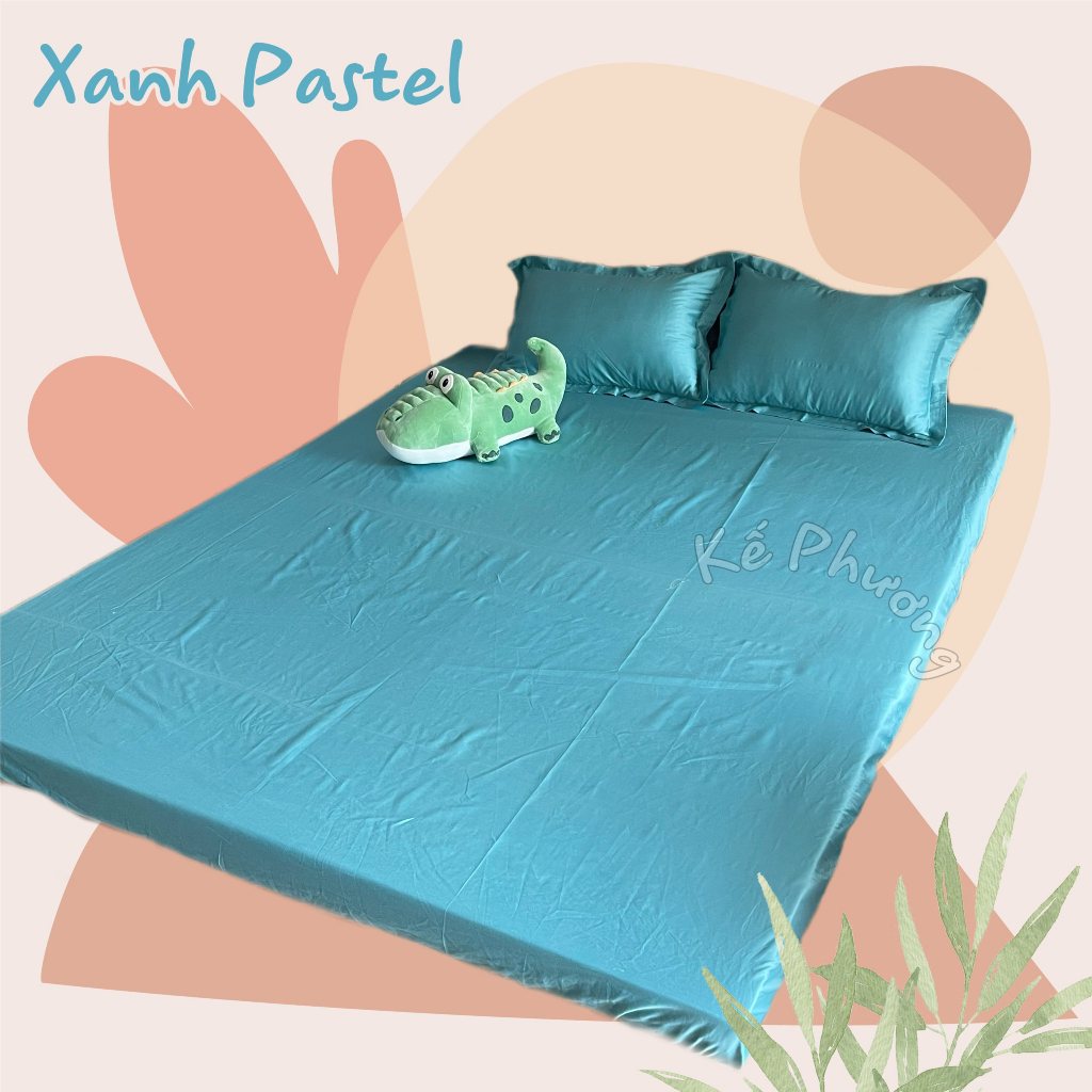 Ga chun bọc đệm vải Cotton lụa màu trơn siêu mát, Drap giường cotton lụa