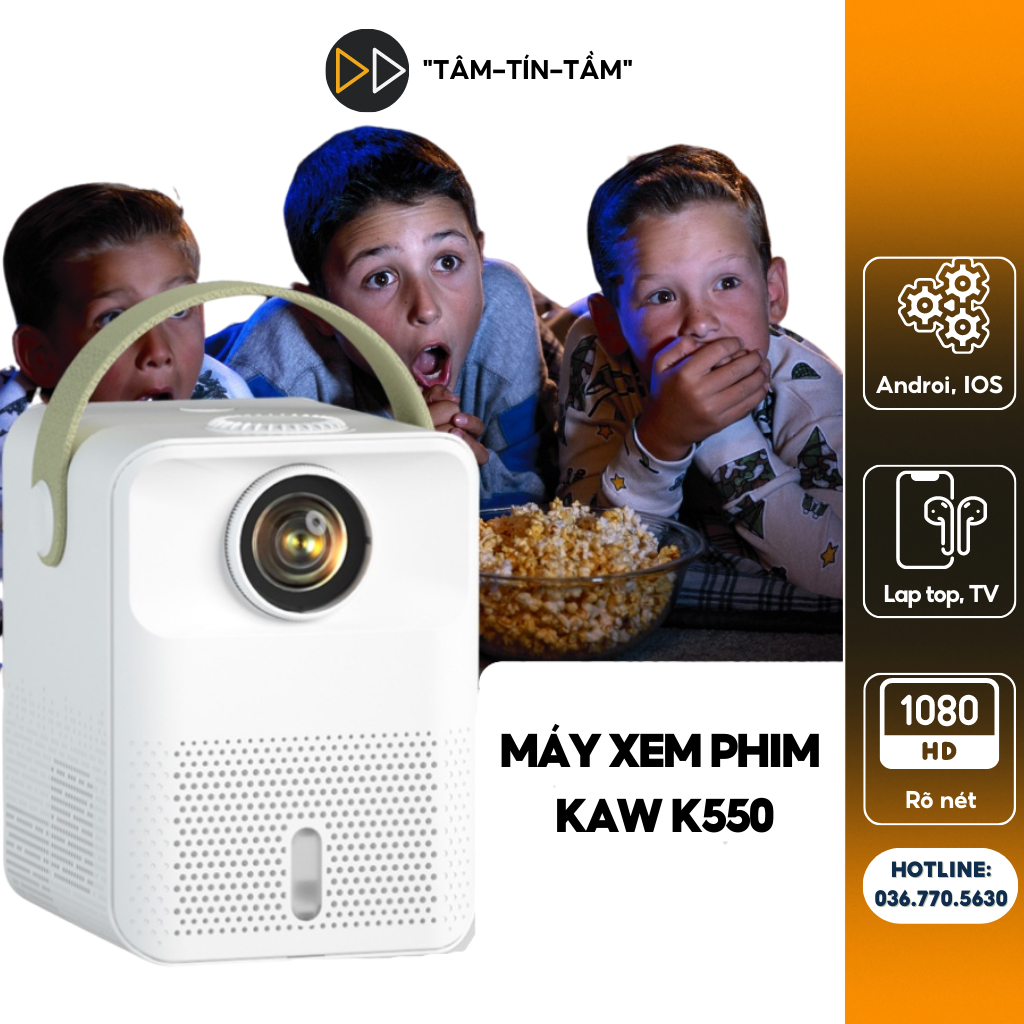 Máy chiếu full HD, Máy chiếu mini KAW-K550 Kết nối điện thoại máy tínH, Độ phân giải 1080 chất lượng hình ảnh tuyệt vời