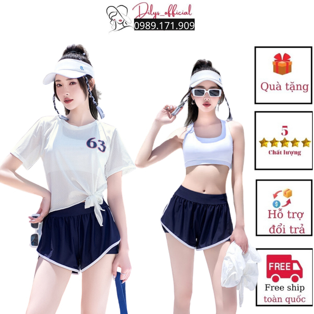 Đồ bơi nữ đi biển kín đáo, sét 3 chi tiêt áo phông quần sooc DILYS_OFFICIAL , Bikini mẫu mới nhất 2023