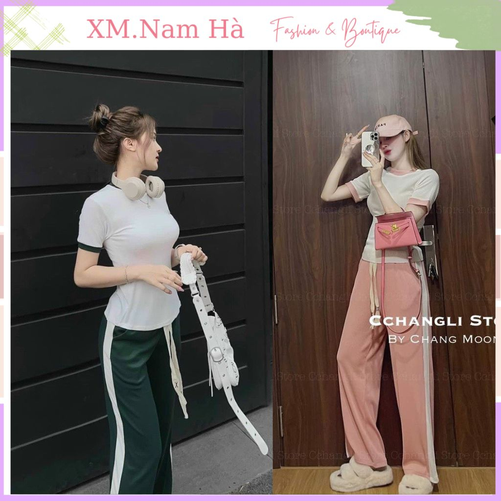 Sét áo thun bo tăm mix kèm quần suông hack dáng ,bộ quần áo nữ thun tăm với quần suông đủ 3 màu cho chị em