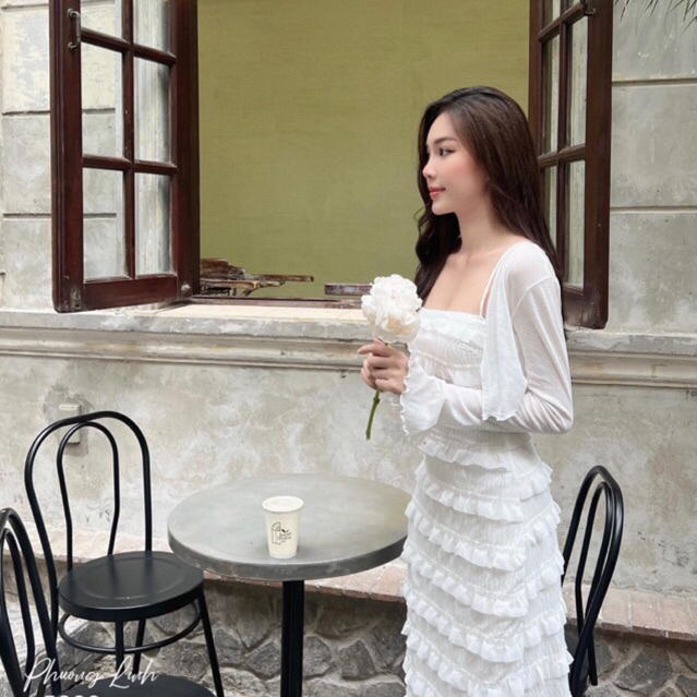 Váy body 2 dây dáng dài kèm áo khoác hàng Quảng Châu cao cấp