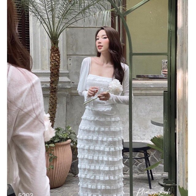 Váy body 2 dây dáng dài kèm áo khoác hàng Quảng Châu cao cấp