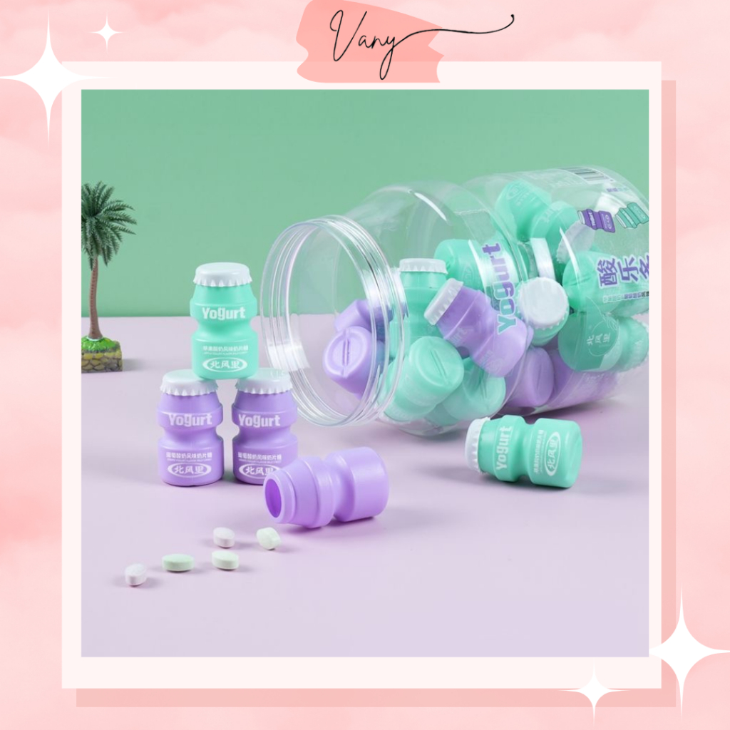 Kẹo Viên Nén Sữa Chua Yogurt Vị Táo Xanh Nho Tím Thơm Ngon Dạng Hũ Nhỏ (25 Viên/1 hũ) (30 hũ/1 hộp)