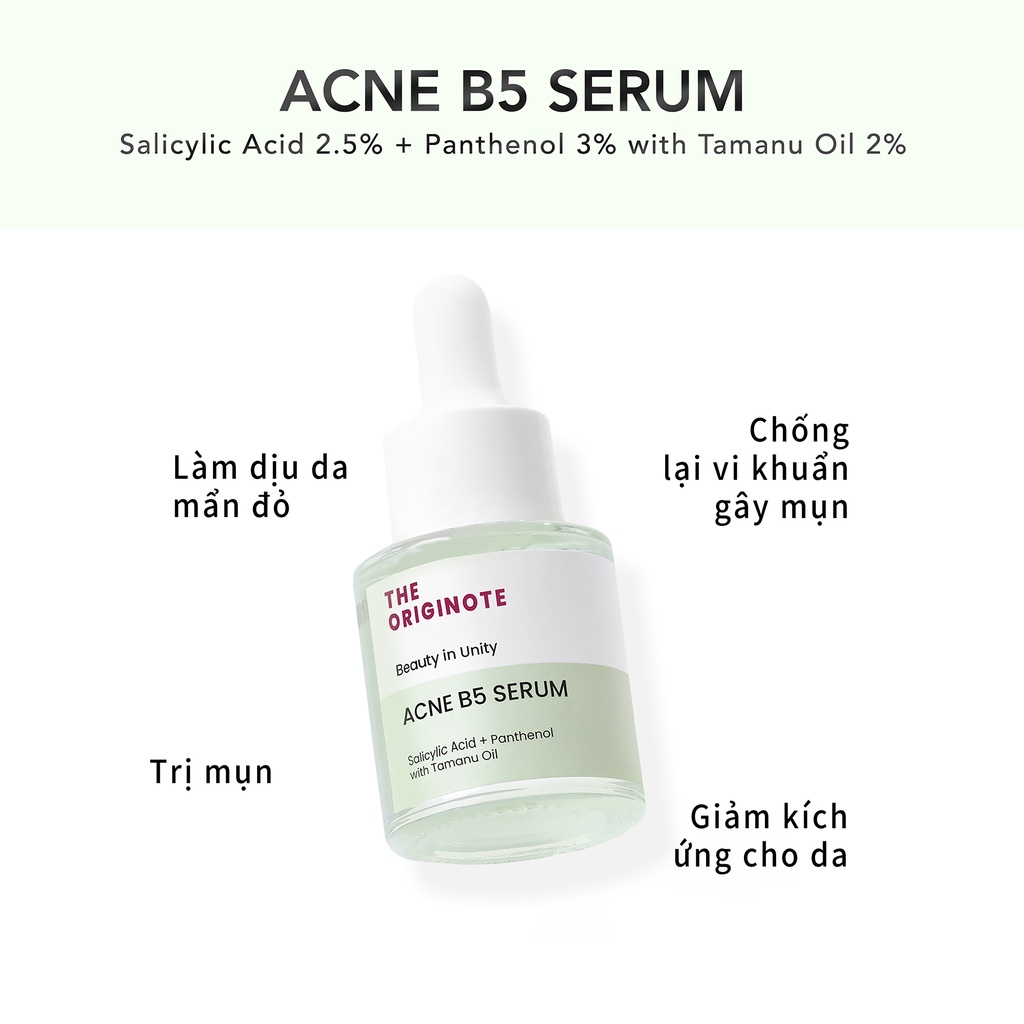Serum giảm mụn dịu da The Originote Acne B5 Serum với 2.5% Salicylic Acid Panthenol Tamanu Oil 20ml 7611