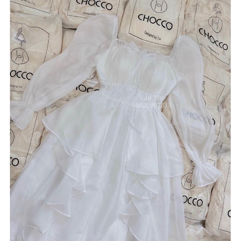 Đầm đi tiệc trắng tiểu thư chất voan tơ óng