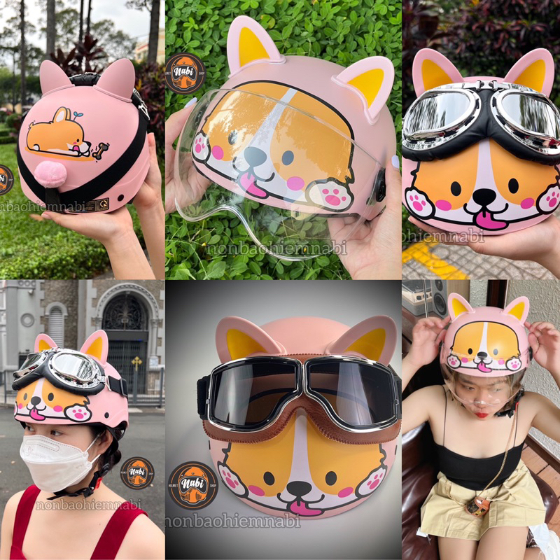 Mũ bảo hiểm cặp Corgi kính siêu đáng yêu❤️dễ thương chất lượng