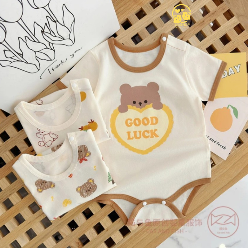 [Thun lạnh] body chip cho bé cộc tay Hình Gấu dễ thương, bodysuit cho bé mẫu áo liền quần, quần áo sơ sinh 0-12M