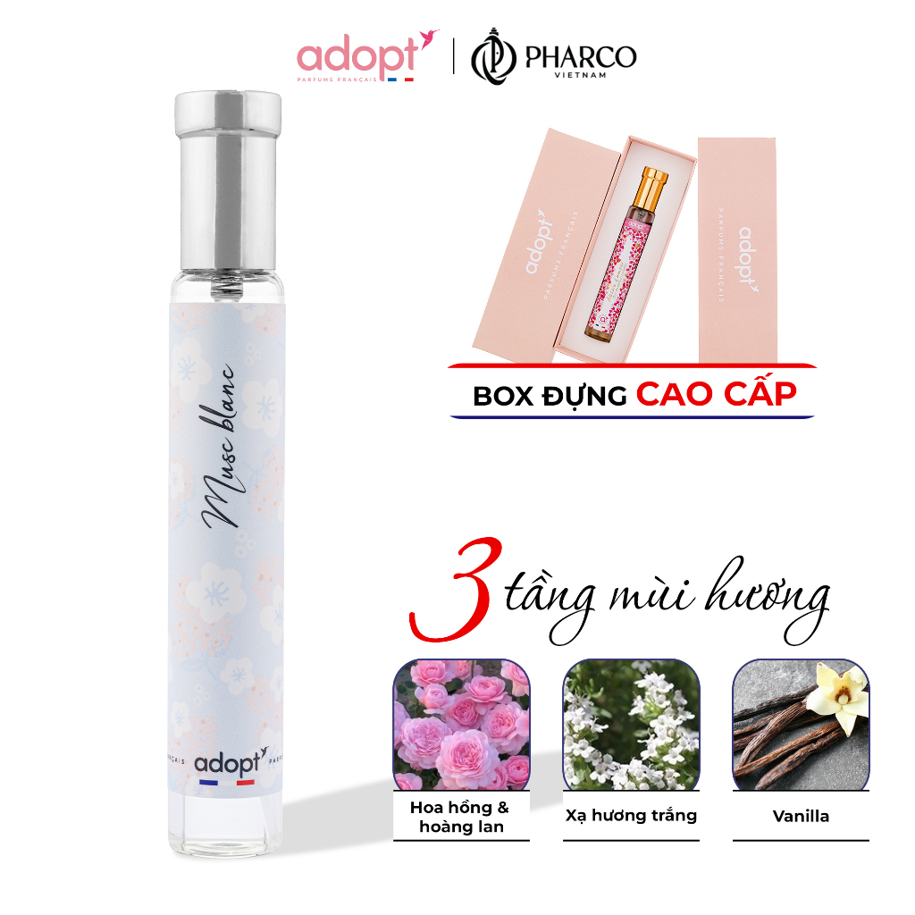 Nước hoa nam nữ unisex 𝐀𝐝𝐨𝐩𝐭' Musc Blanc tinh dầu thơm chính hãng Pháp lưu hương tới 12 tiếng mùi hương basic