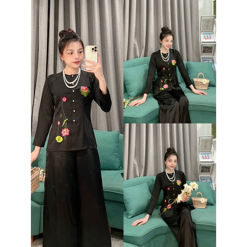 ÁO BÀ BA THÊU HOA SEN