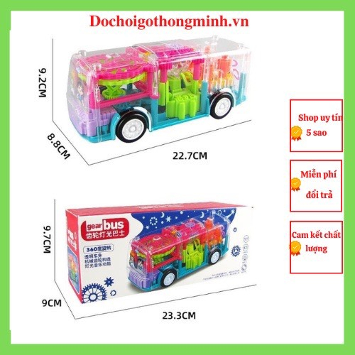 Đồ chơi ô tô phát sáng tự động xoay 360° tại chỗ, xe bus trong suốt có nhạc, đèn led đẹp mắt