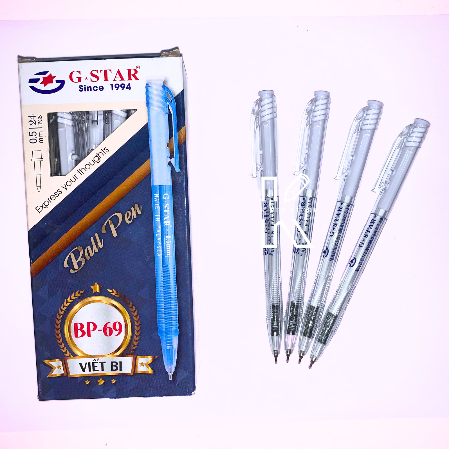 Hộp 24 Cây Bút Bi 0.5mm G-Star BP69 Mực Xanh Sản Xuất Tại Malaysia - VPP Happy Kids