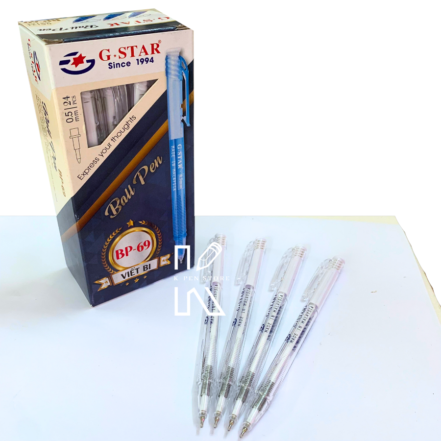 Hộp 24 Cây Bút Bi 0.5mm G-Star BP69 Mực Xanh Sản Xuất Tại Malaysia - VPP Happy Kids