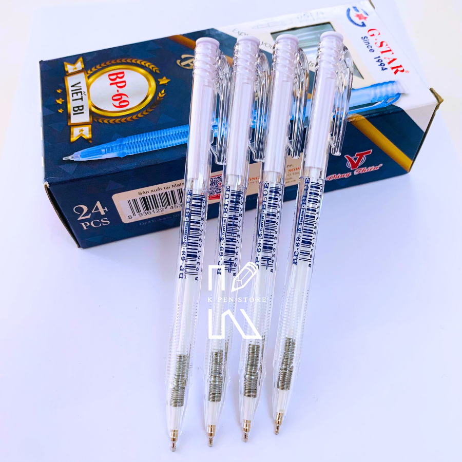 Hộp 24 Cây Bút Bi 0.5mm G-Star BP69 Mực Xanh Sản Xuất Tại Malaysia - VPP Happy Kids