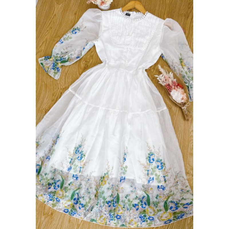 Đầm voan tiểu thư tay dài maxi