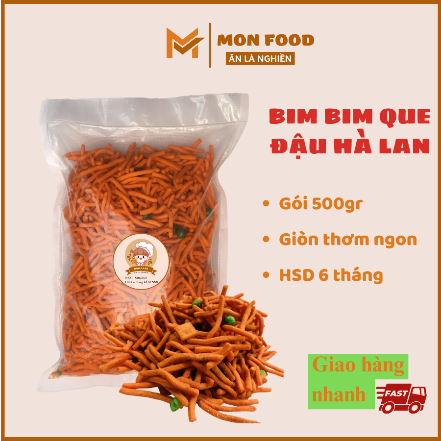 500G Bim Bim Tăm Đậu Hà Lan, Snack Bimbim Que Đậu Hà Lan, đồ ăn vặt ngon