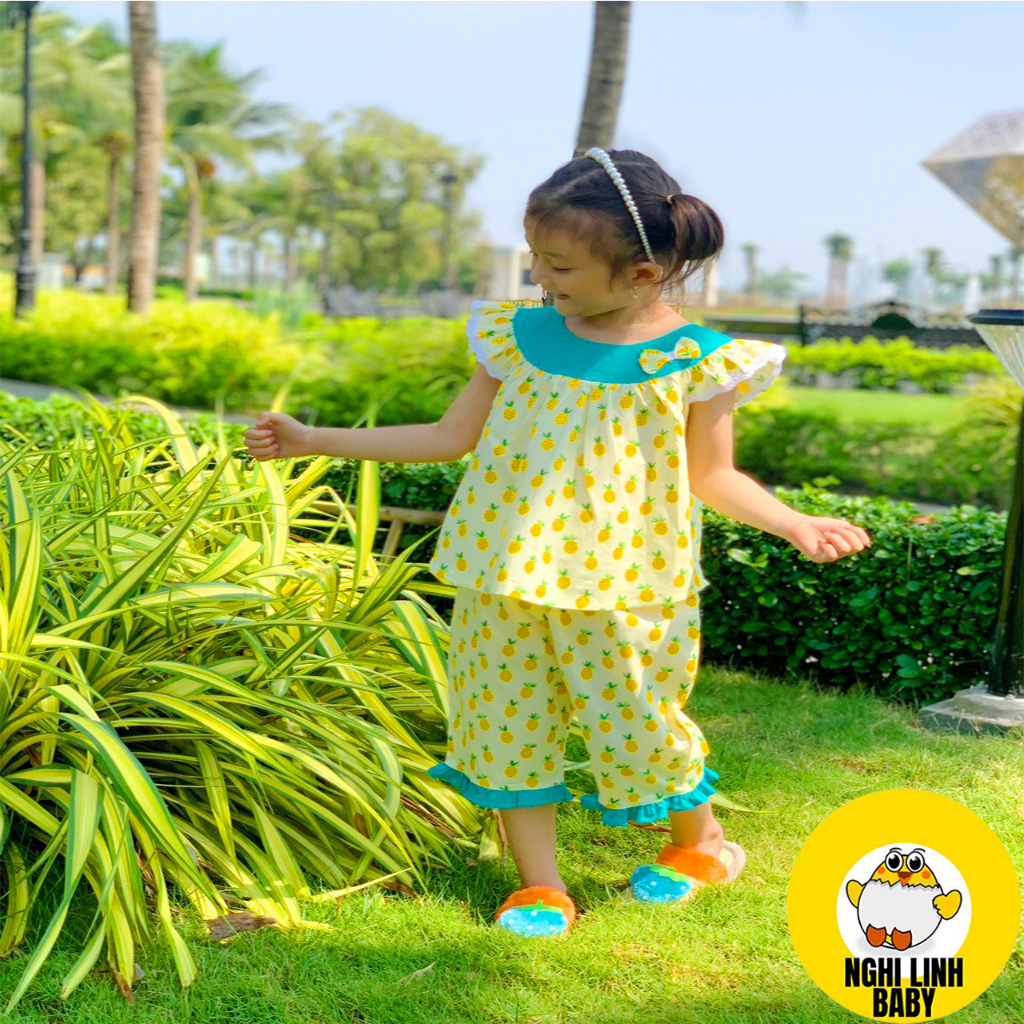 Đồ bộ kate lụa mặc nhà cho bé gái mẫu lững có tay quần dài mềm, mịn thoáng mát có size từ 12kg đến 38kg - Nghi Linh Baby