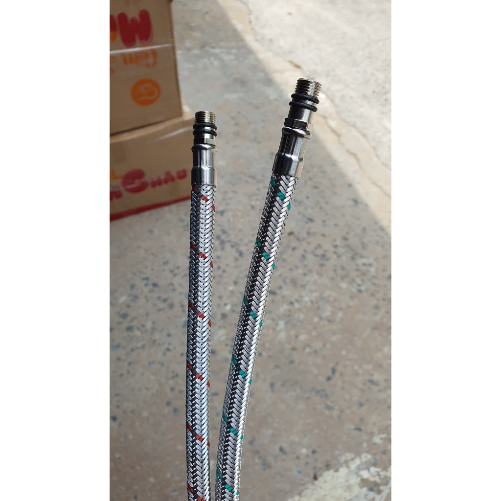 Bộ 1 cặp (2 sợi) dây cấp nước nóng lạnh inox SUS 304 dài 50cm, 60cm, 80cm dùng cho vòi rửa chén, vòi rửa mặt NL