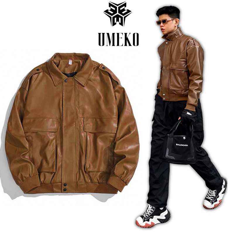 UMEKO Áo Khoác Da, Áo Khoác Jacket Da Unisex Form Crop Chất Da Cao Cấp Phong Cách Cá Tính StreetWear