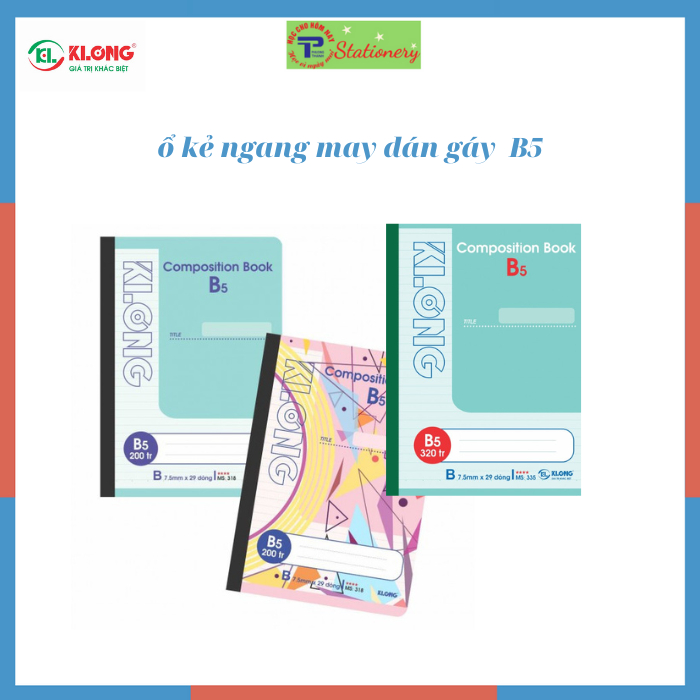Sổ kẻ ngang may dán gáy Composition book KLONG B5 200 trang 58/92; MS: 318