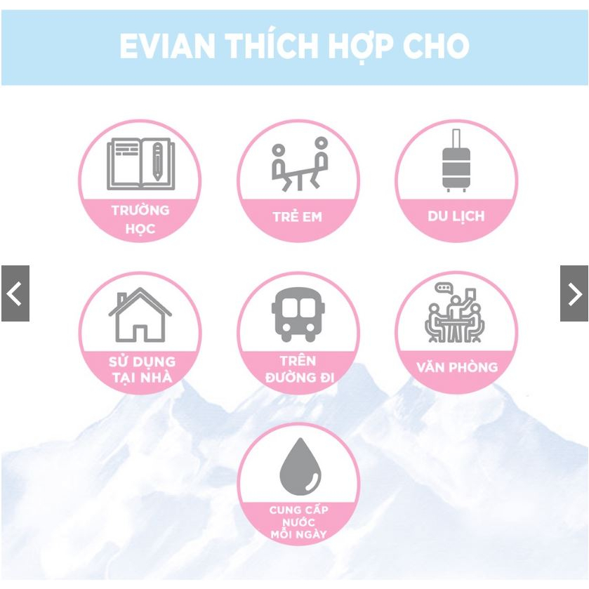 Thùng 24 chai nước khoáng thiên nhiên Evian 500ml (500ml x 24). Nhập khẩu Pháp. Chính hãng