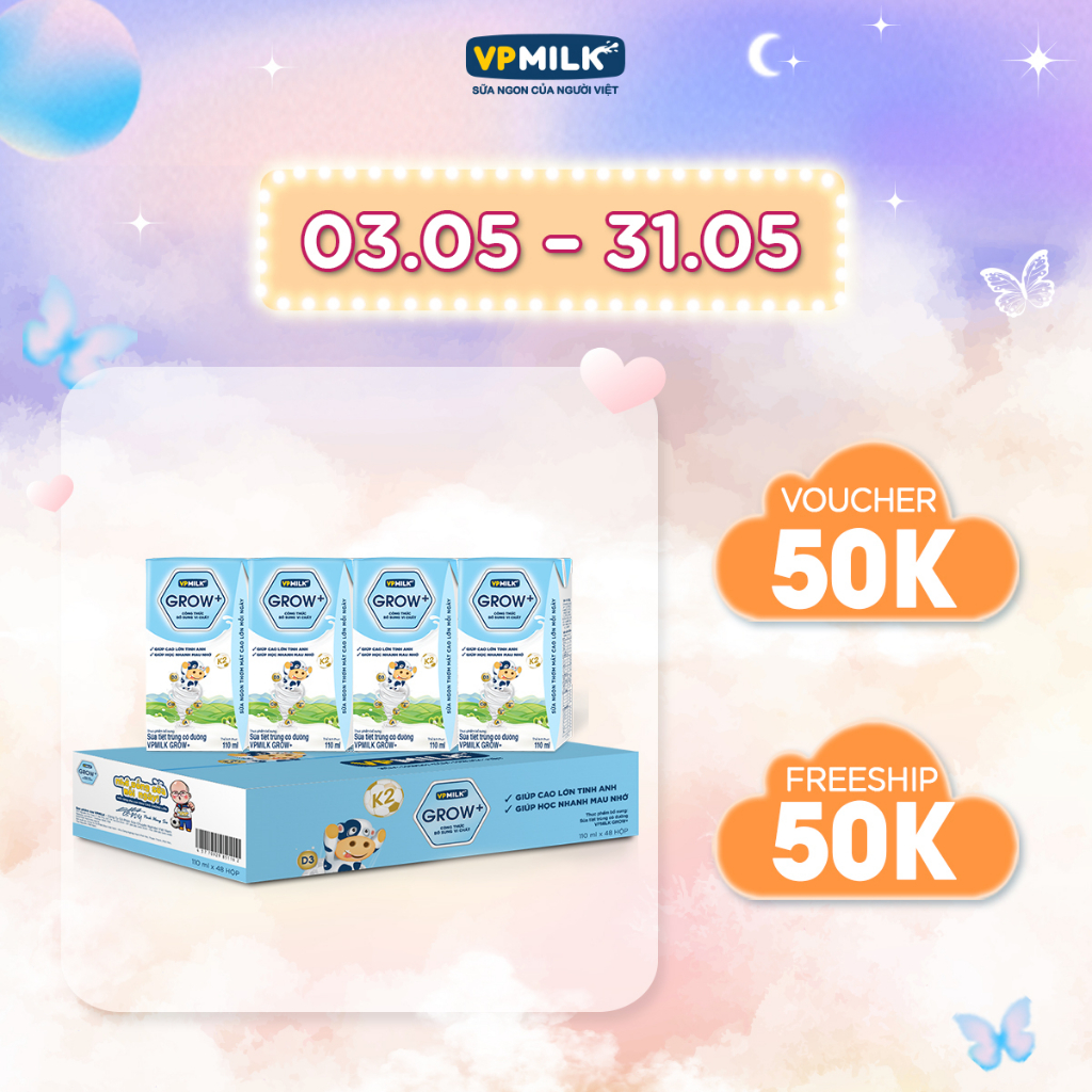 Sữa Tiệt Trùng VPMilk Grow+ Có Đường Cho Bé Từ 1 Tuổi