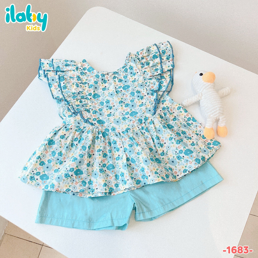 Set áo cánh tiên bé gái ILABY tay 2 tầng chất liệu thô cotton thoáng mát thấm hút mồ hôi cho bé 10-36kg [52IG1683D3DL]