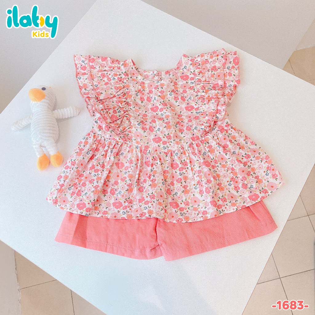 Set áo cánh tiên bé gái ILABY tay 2 tầng chất liệu thô cotton thoáng mát thấm hút mồ hôi cho bé 10-36kg [52IG1683D3DL]