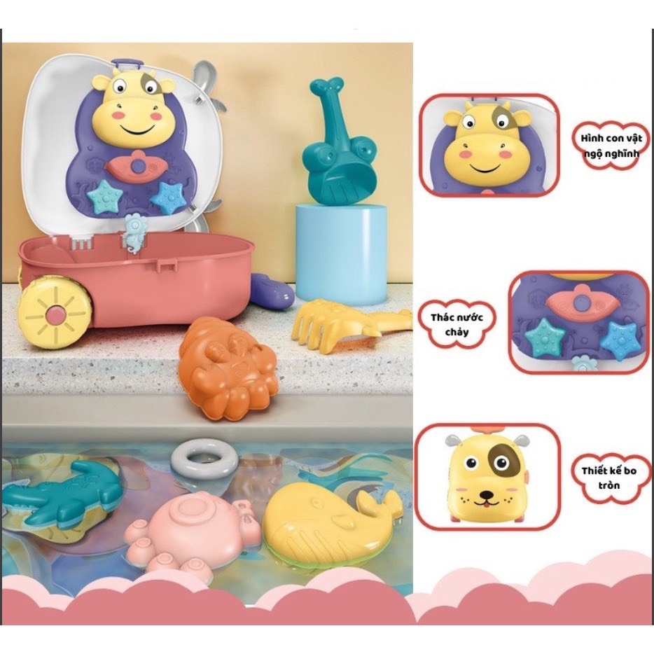 Vali kéo đồ chơi bé trai bé gái đi biển xúc cát nghịch nước, nhà tắm valy mới hot hè 2023