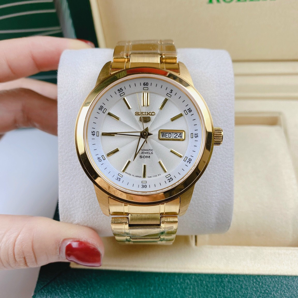 Đồng hồ nam cao cấp Seiko 5 Automatic Champagne Dial Men's Watch SNKP20J1, Full box, Luxury diamond 