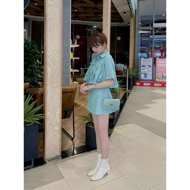 Set  váy phối nơ chất lenin cao cấp  Quảng Châu _ bảng màu đẹp _y hình_Sen boutique