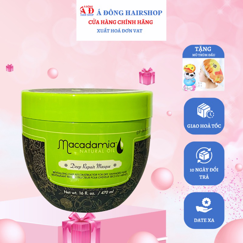 [+Tặng mũ trùm] Dầu hấp ủ phục hồi tóc cao cấp Mỹ Macadamia Deep Repair Masque siêu mềm mượt USA