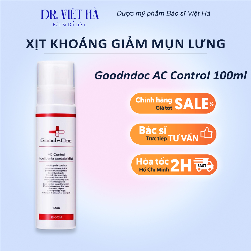 Xịt khoáng Giảm Mụn Lưng Goodndoc AC Control Houttuynia Cordata Mist 150ml| Bs Hà Da Liễu Khuyên Dùng