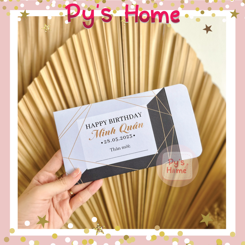 Thiệp Mời Sinh nhật Thiết kế cho Bạn Nam - Tông Trắng Đen Vàng