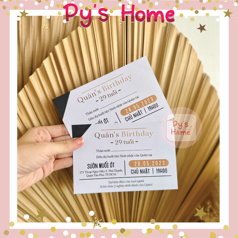 Thiệp Mời Sinh nhật Thiết kế cho Bạn Nam - Tông Trắng Đen Vàng