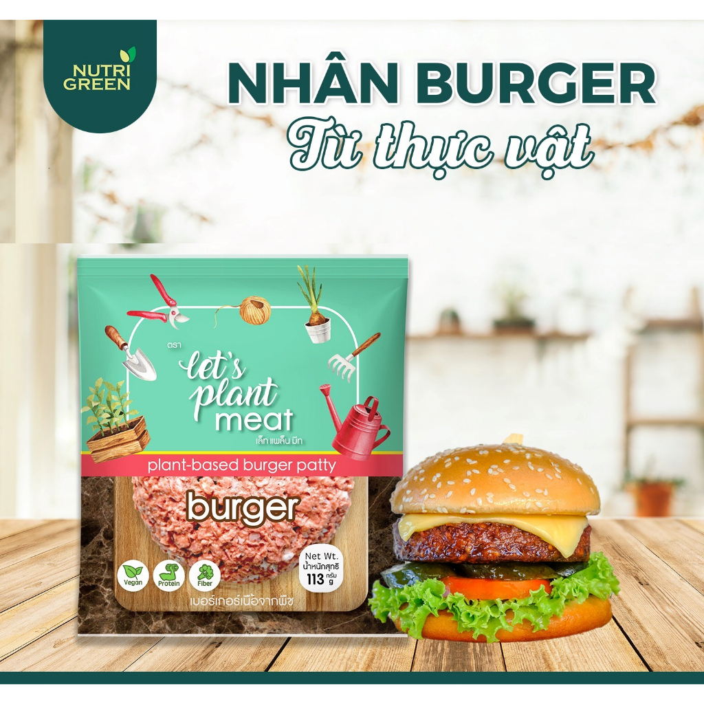 Nhân burger chay từ thịt thực vật bổ sung protein thực vật cho người ăn chay healthy và eat clean Nutrigreen Food