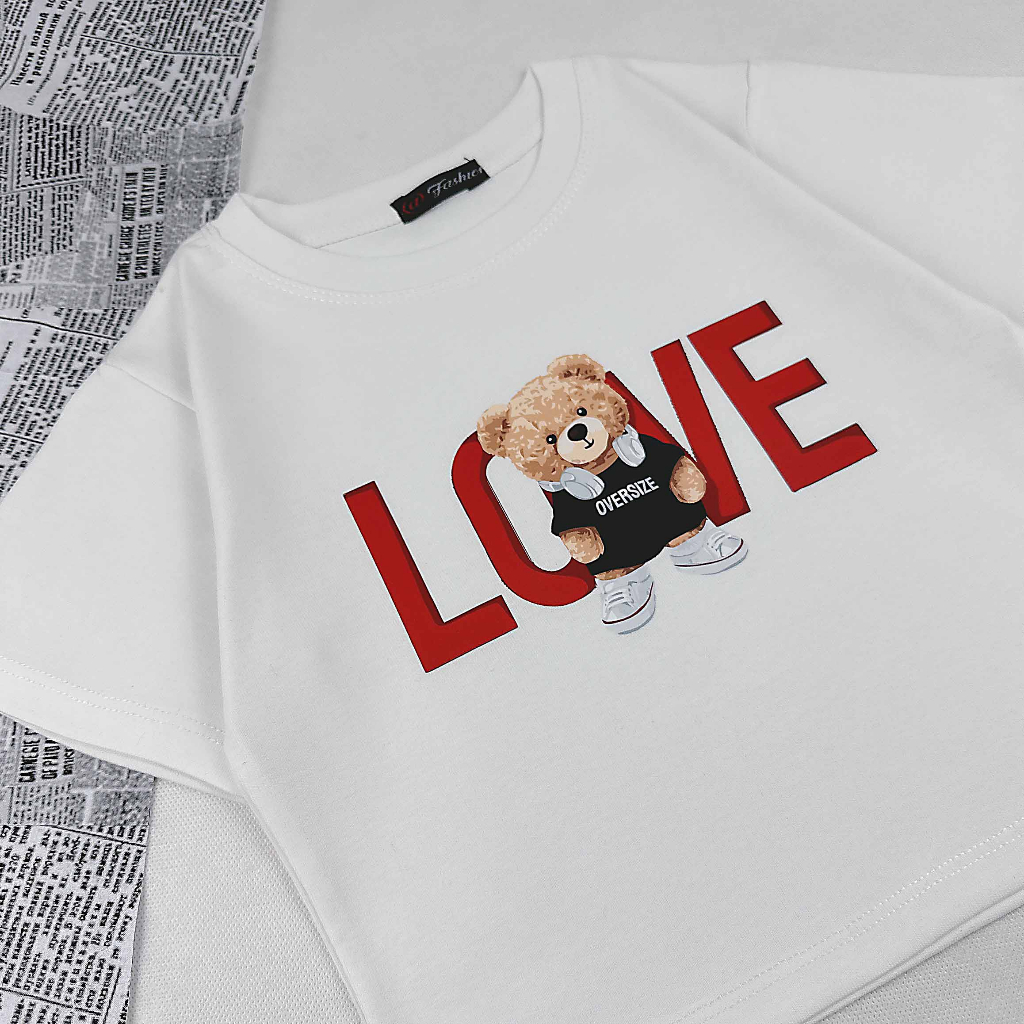 Áo thun croptop nữ HY KOREA in Bear Love 1273 tay ngắn