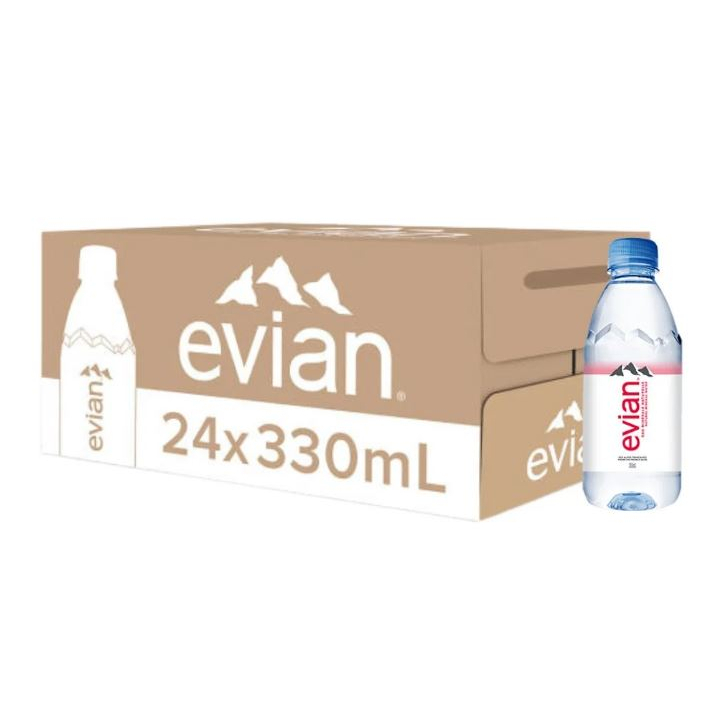 Nước suối Pháp thương hiệu Evian chai 330ml, 500ml, 750ml nắp thể thao