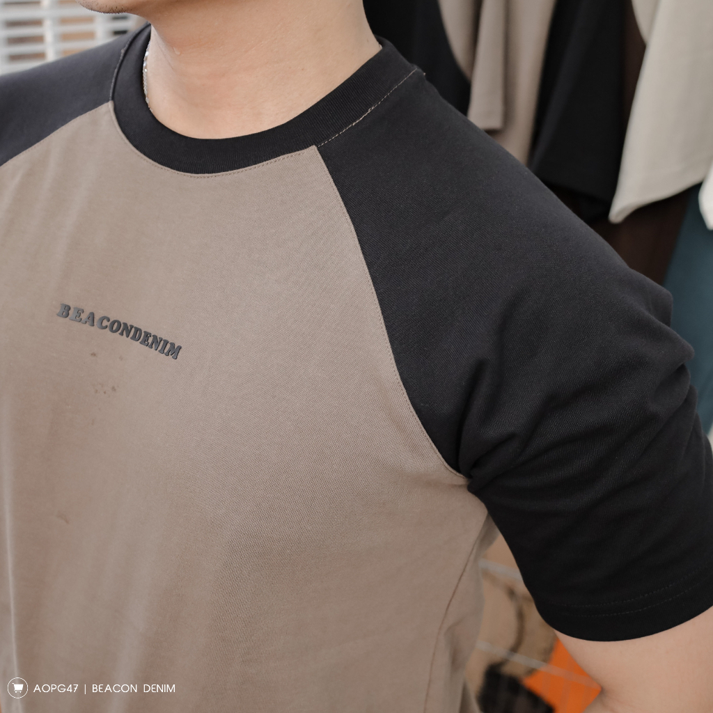 Áo Thun Nam Mẫu Raglan Oversize In Cao Su BEACON DENIM Cá Tính Màu Nâu Đen Mã AOPG47 Dễ Mix Đồ