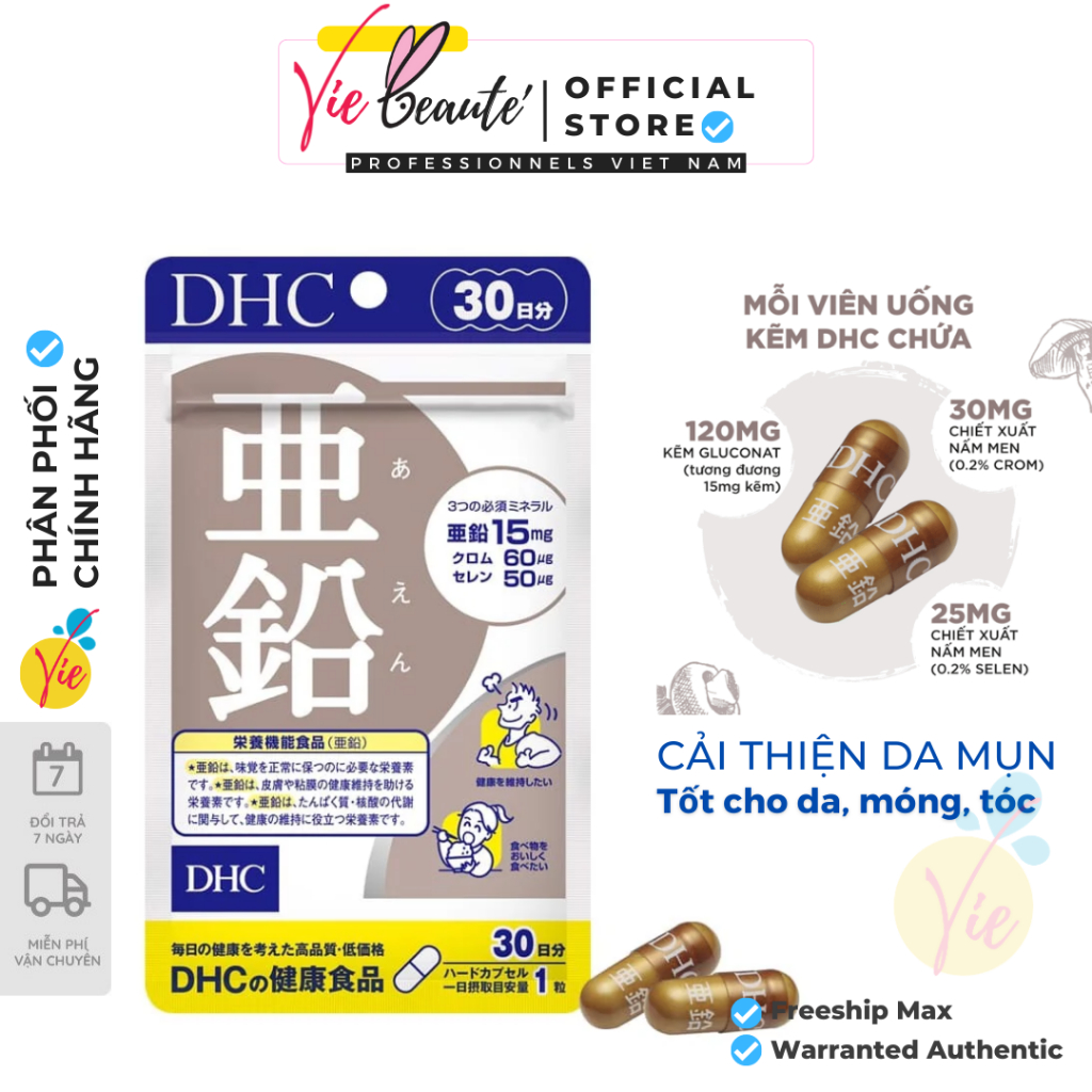 Viên Uống DHC ZinC Kẽm Nhật Bản giảm mụn, giảm rụng tóc và tăng miễn dịch (30 ngày)
