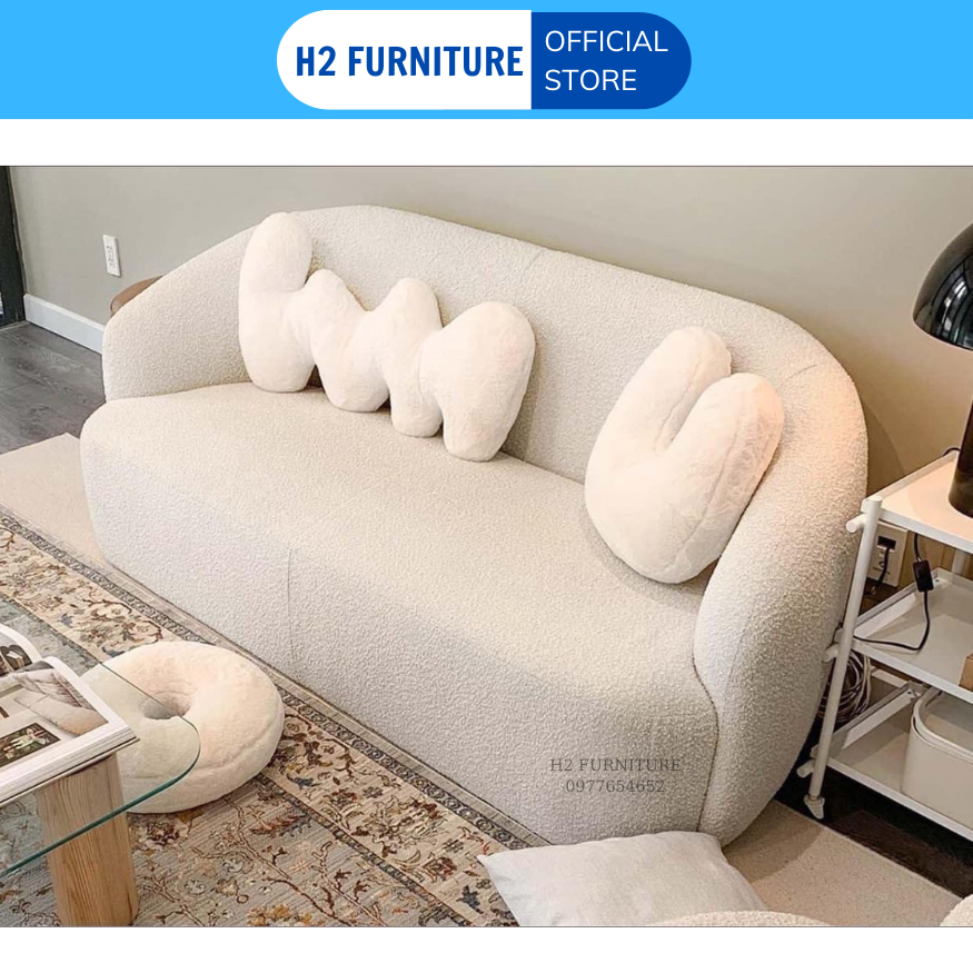 Ghế sofa cong decor H20N4 cao cấp mặt đệm lò xo êm ái chống xẹp lún bảo hành 12 tháng