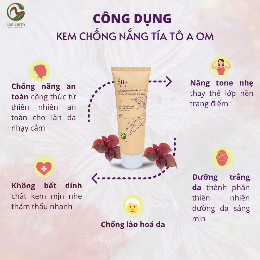Bộ 2 Sữa Chống Nắng Tía Tô A Om Natural SPF50+/PA++++ mỏng nhẹ, thấm nhanh, không bết 50ml