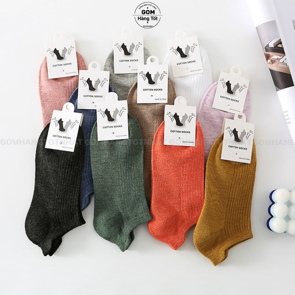 Set 10 đôi tất cổ ngắn nam nữ chất liệu cotton cao cấp, vớ cổ thấp unisex mềm mại thoáng mát, êm chân - CB025