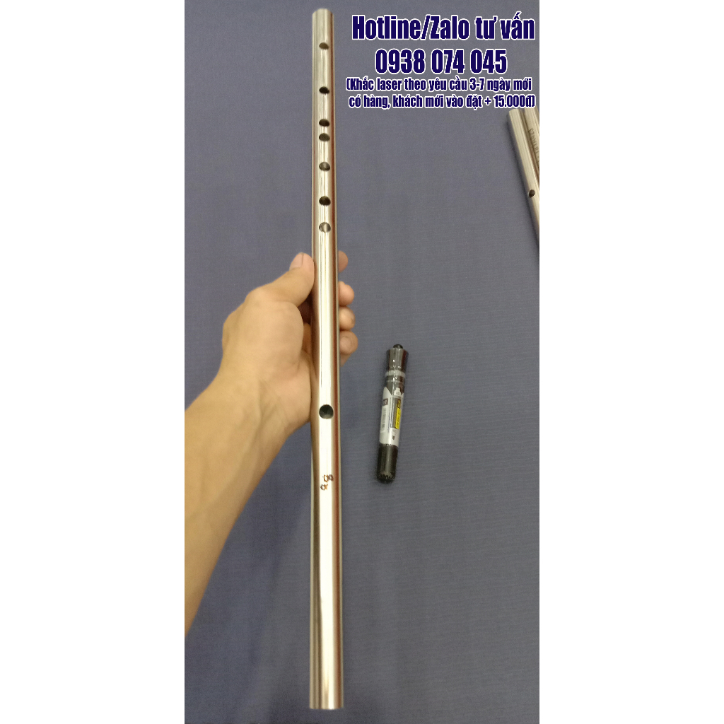 Sáo inox Si giáng Bb4 ( A#4 la thăng) âm vang như sáo trúc, size 1.9x55cm bản trắng trơn không khắc laser