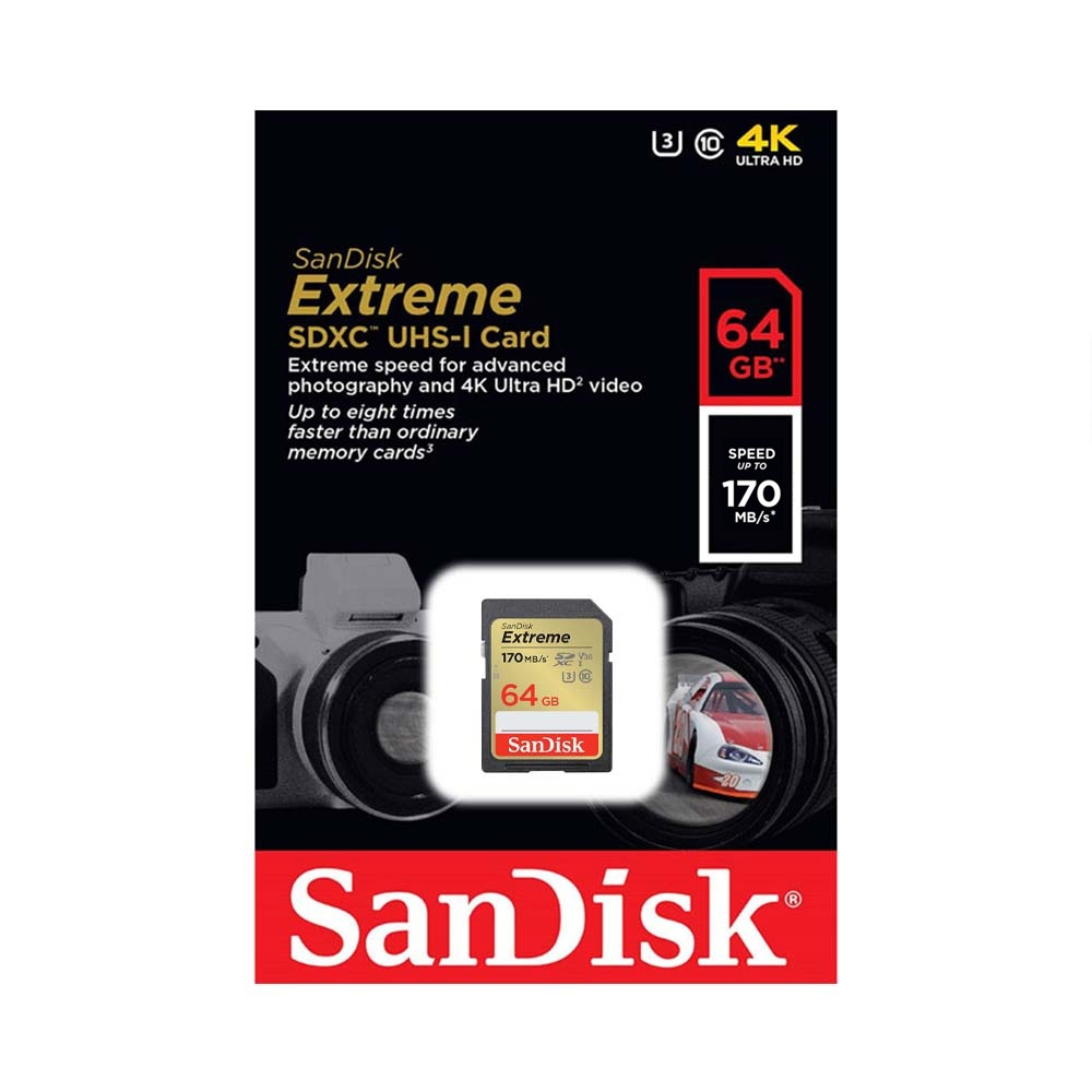 Thẻ nhớ cho máy ảnh SanDisk Extreme SDXC 64GB UHS-I class 3 V30 Upto 170MB/s