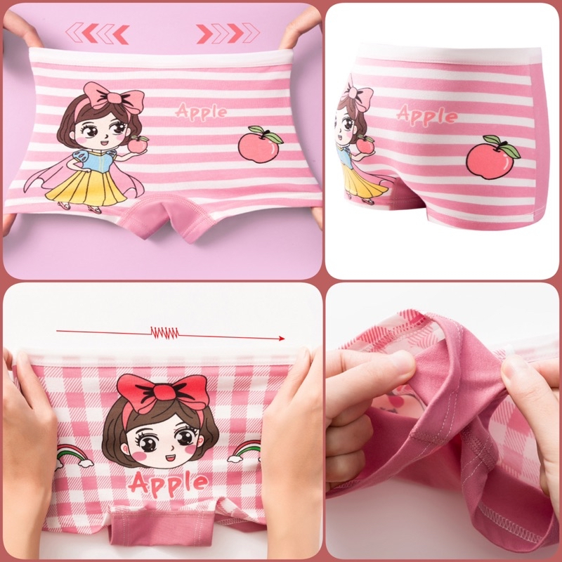 Set 4 Quần chíp đùi cho bé gái 7-34kg vải cotton mềm mát quần đùi chip họa tiết hoạt hình công chúa đáng yêu cho bé gái