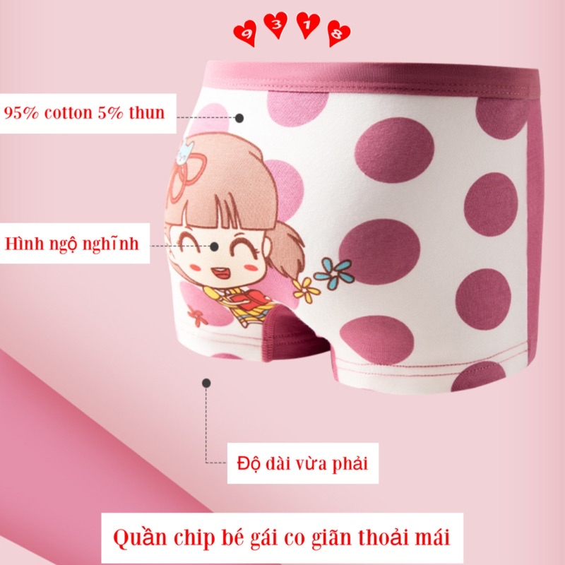 Set 4 Quần chíp đùi cho bé gái 7-34kg vải cotton mềm mát quần đùi chip họa tiết hoạt hình công chúa đáng yêu cho bé gái