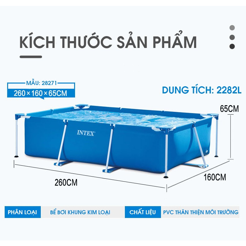 Bể bơi di động cho trẻ em 2.6m*1,6m INTEX 28271 - Bể bơi di động, bể bơi khung kim loại