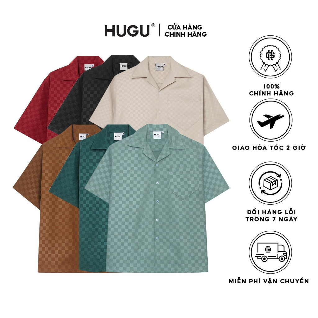 Áo sơ mi nam tay ngắn in họa tiết dập chìm lạ mắt HUGU - THE SQUARE - chất vải cao cấp, đứng form, nhiều màu